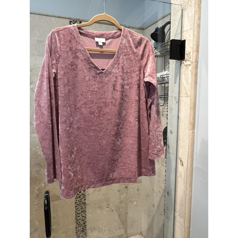 J. Jill Pink Soft Crushed Velvet V-neck Top Long Sleeve Shirt Womens S Small